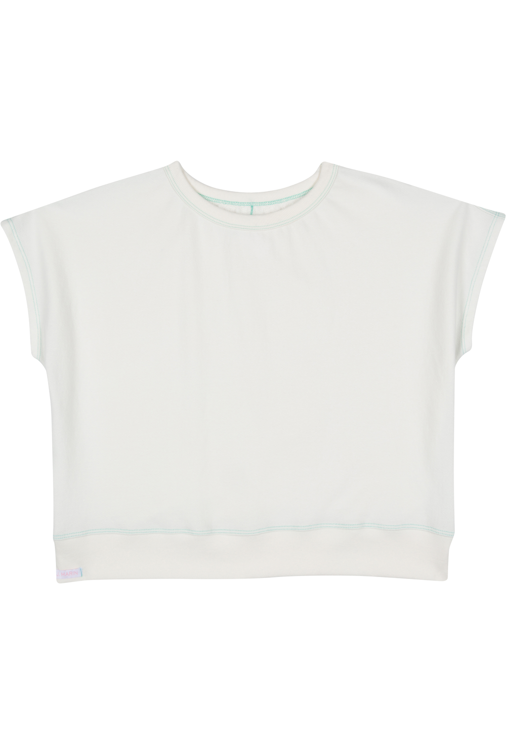 Organic Cotton Terry Bateau Top - Natural with Marine Green Stitching