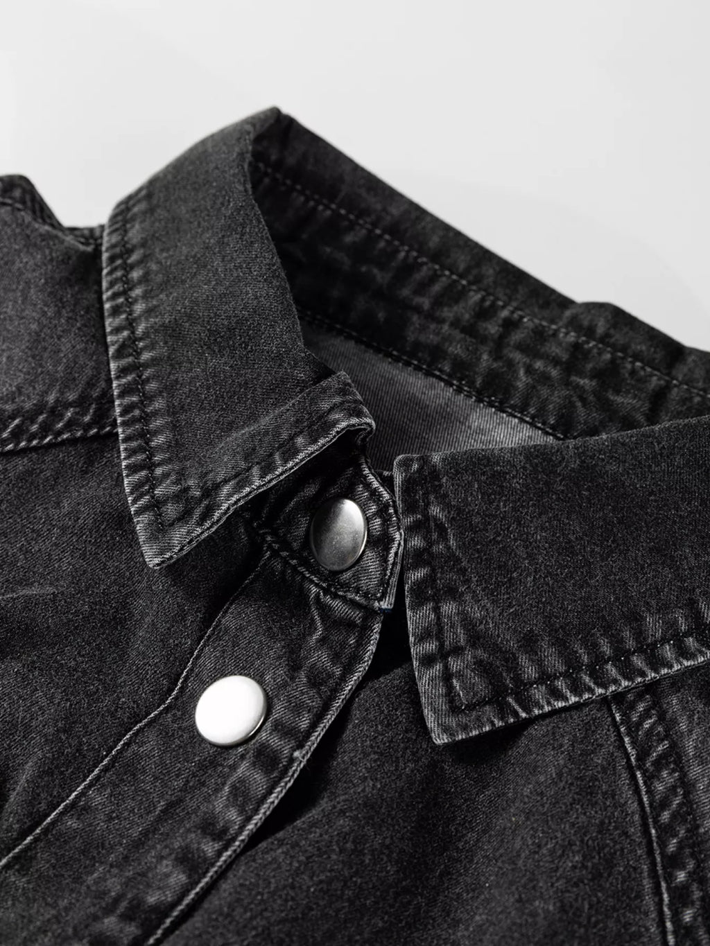 Chest Pocket Raw Hem Denim Loose Shirt Dress