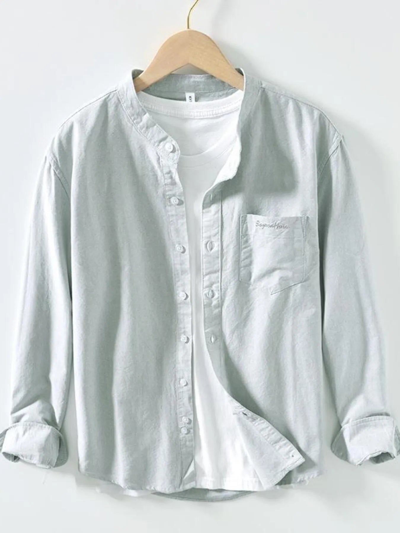 Men's Button Up Long Sleeve Shirt Light Green