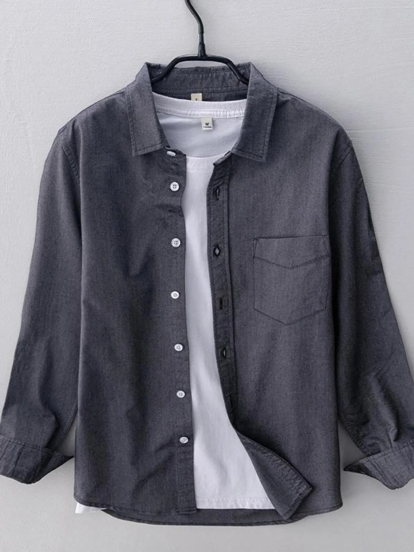 Men's Plus Size Long Sleeve Button Up Shirt Dark Gray