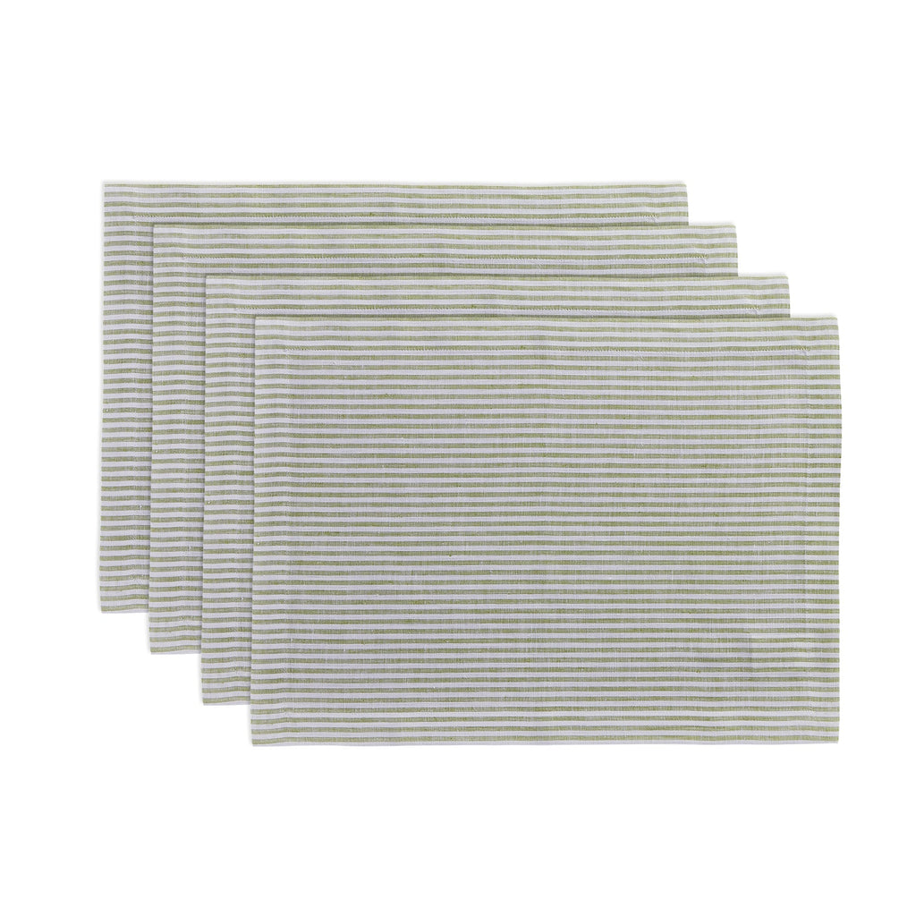 Narrow Stripe Placemats, Set of 4 Avocado & White 14 x 19 Inch