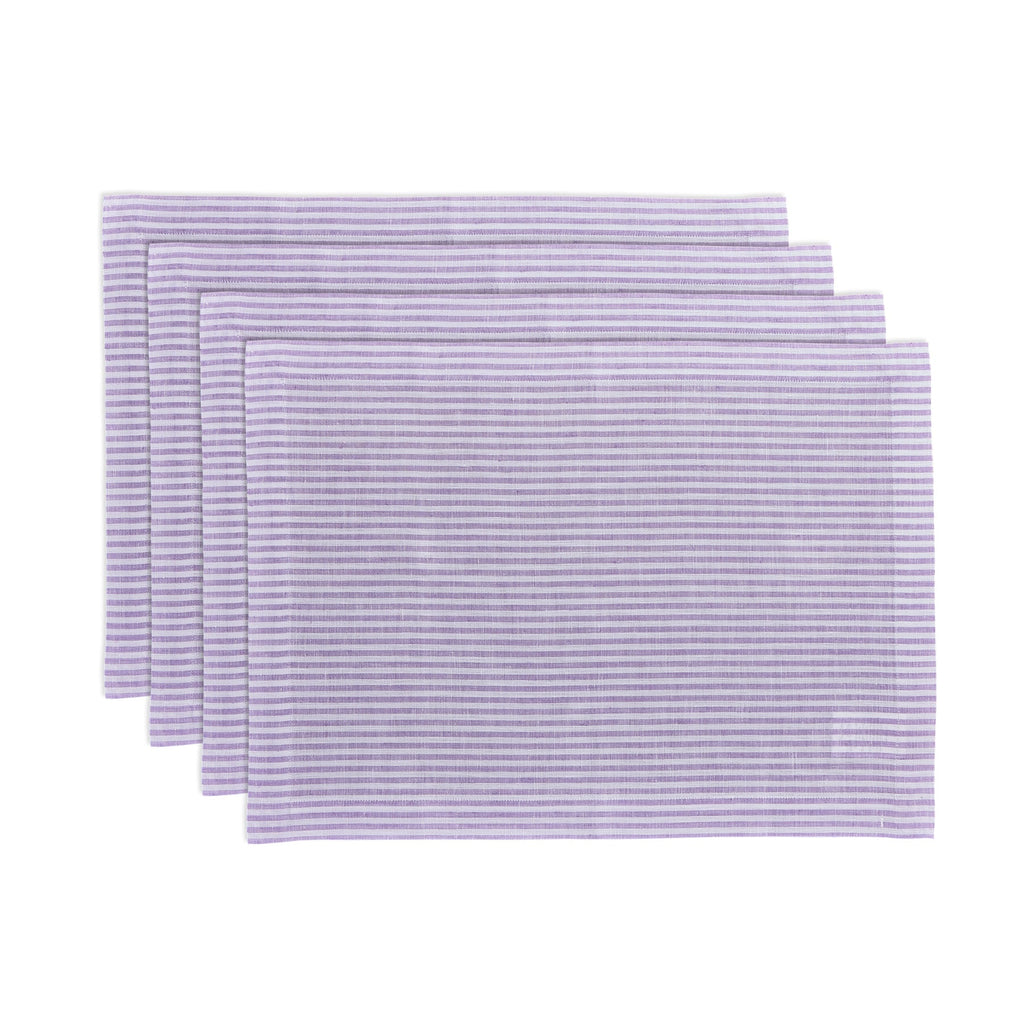 Narrow Stripe Placemats, Set of 4 Lavender & White 14 x 19 Inch