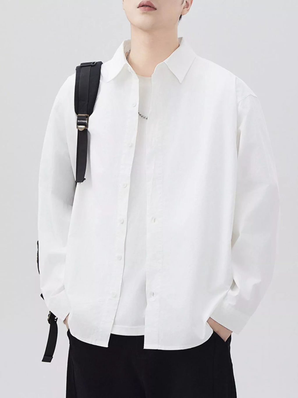 Men's Plus Size Button Up Long Sleeve Shirt White