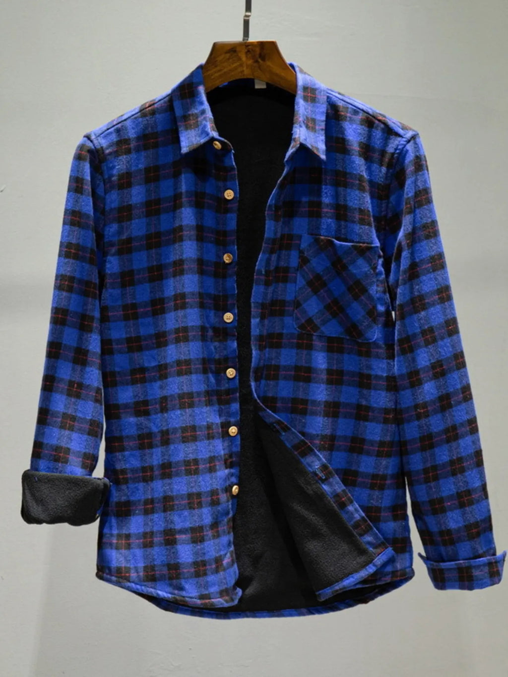 Men's Plus Size Plaid Button Up Long Sleeve Shirt Blue