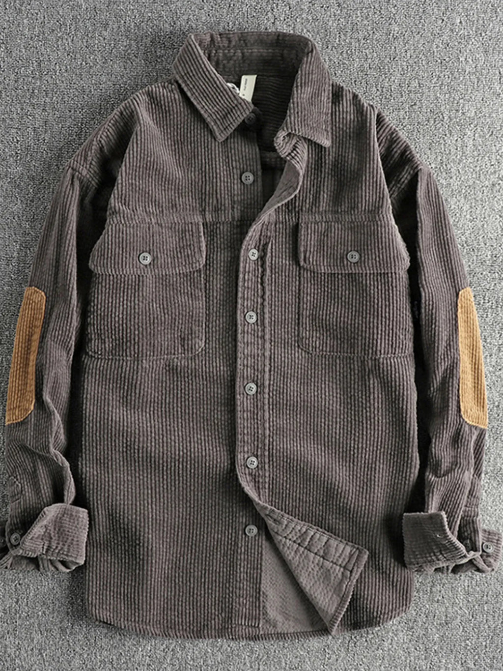 Men's Plus Size Button Up Corduroy Shirt Grey