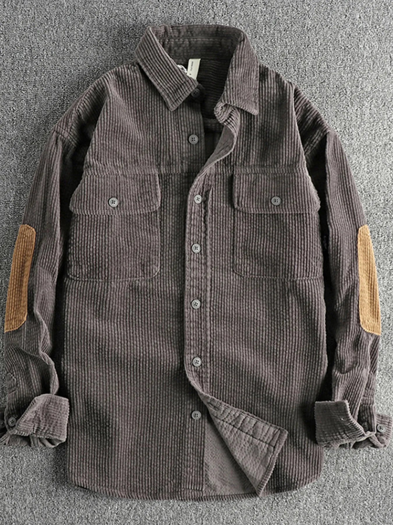 Men's Plus Size Button Up Corduroy Shirt Grey