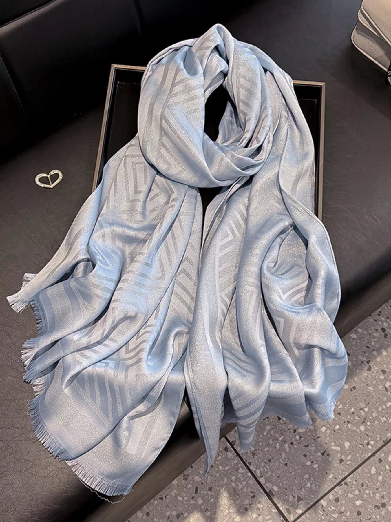 Raw Hem Lightweight Scarf Blue One Size