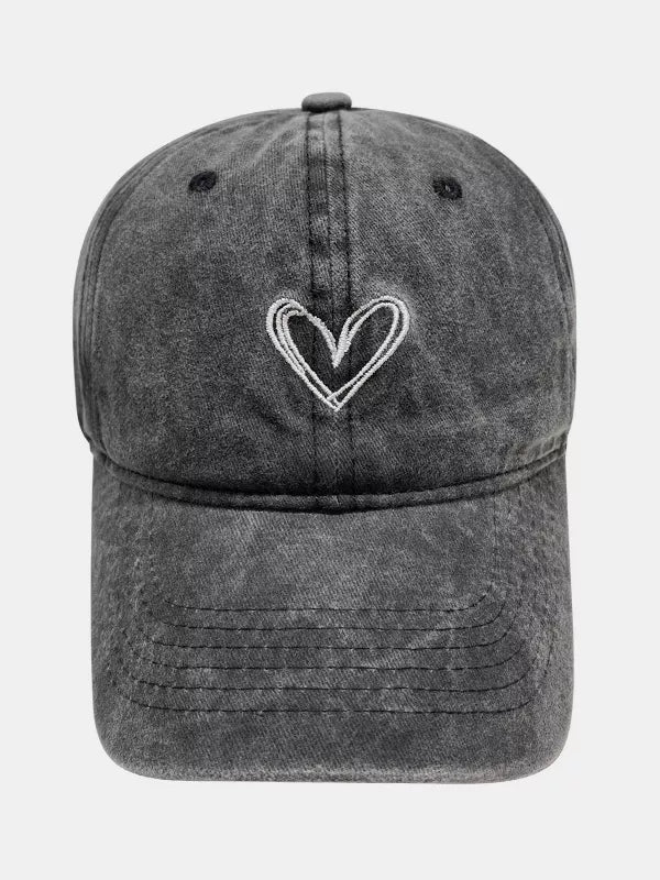 Washed Heart Embroidered Baseball Cap Black One Size