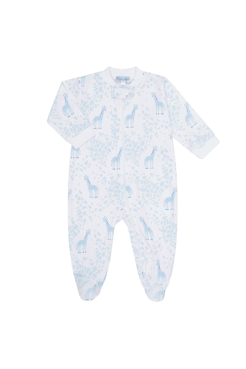 Blue Giraffe Print Zipper Footie Blue