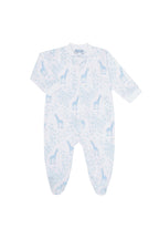 Blue Giraffe Print Zipper Footie Blue