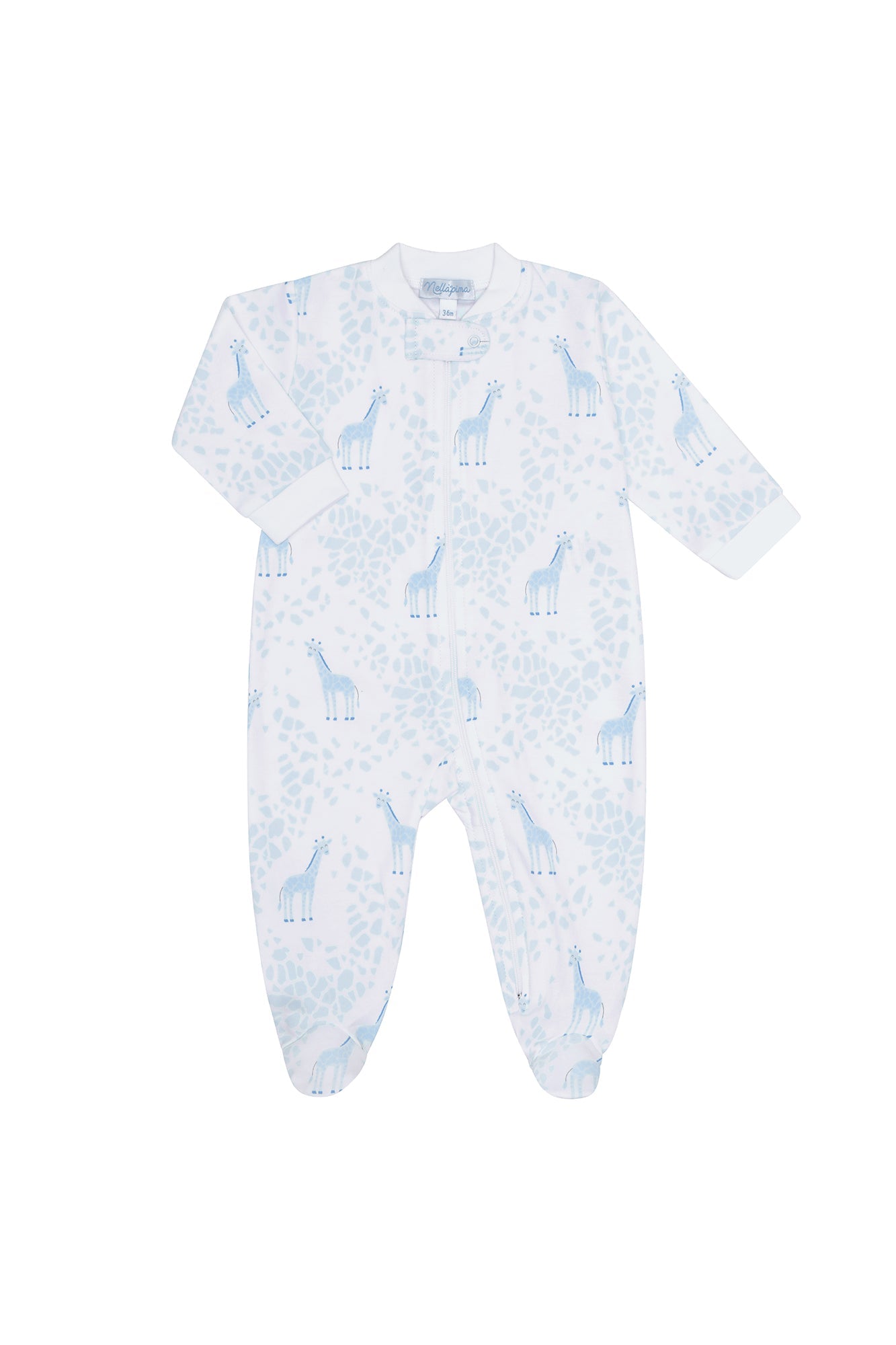 Blue Giraffe Print Zipper Footie Blue