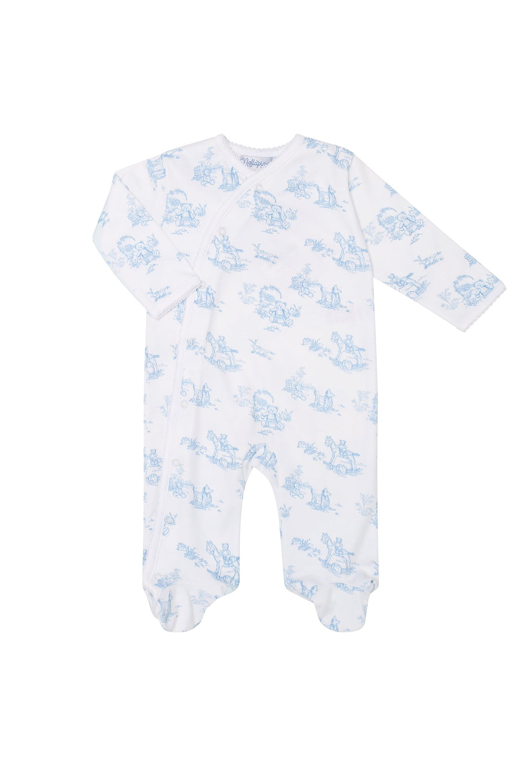 Blue Toile Crossover Footie Blue