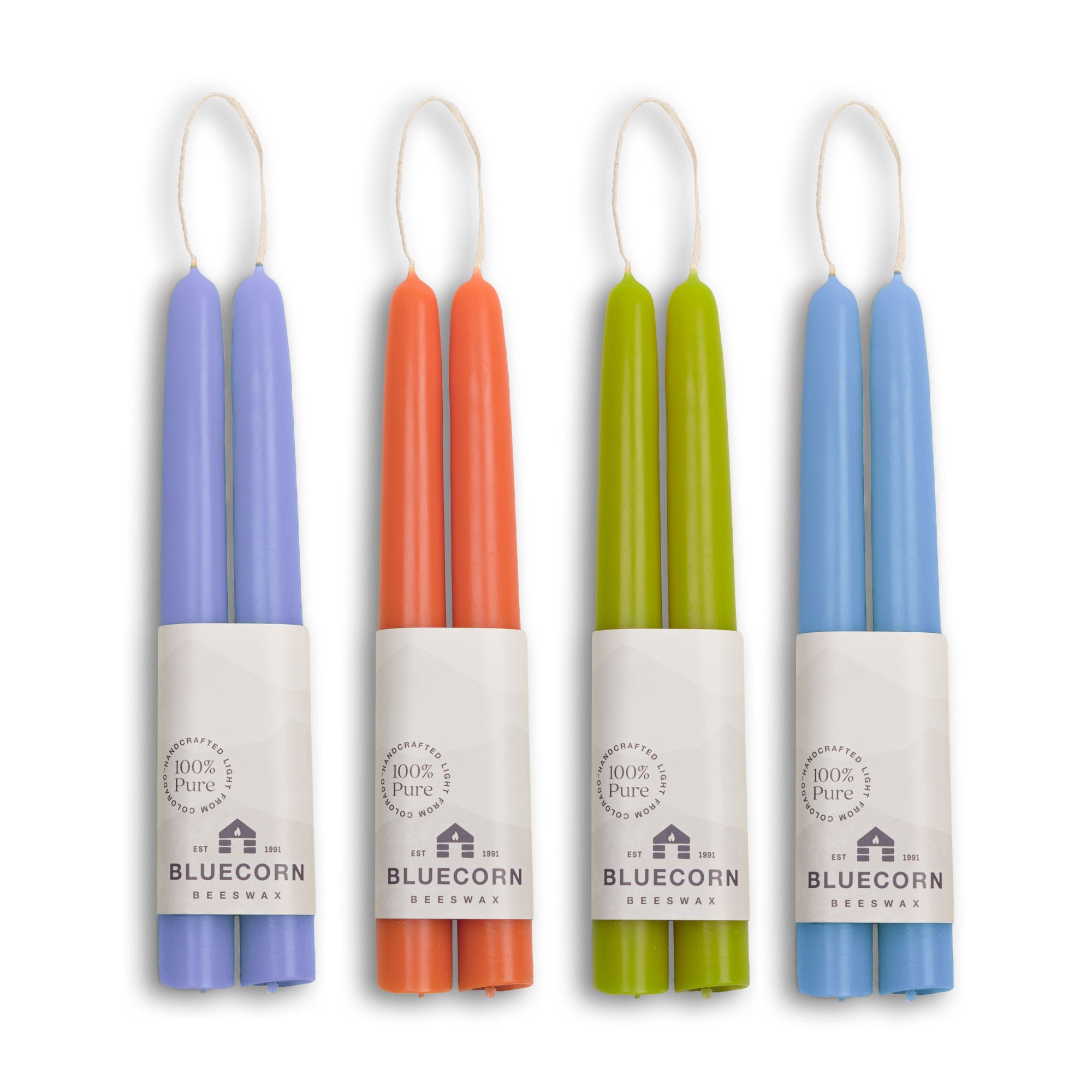 Summer Beeswax Taper Candle Bundle - Apricot, Pistachio, Lilac & Sky Blue 8"