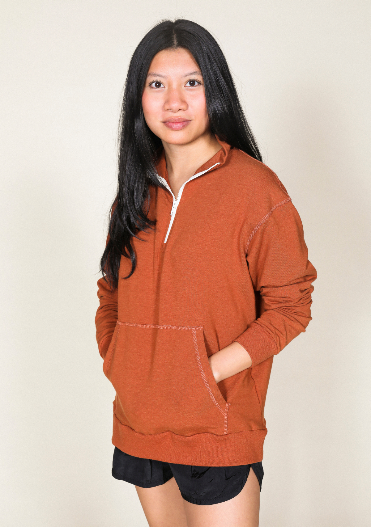 Frances Zip Collar Sweatshirt - Rust