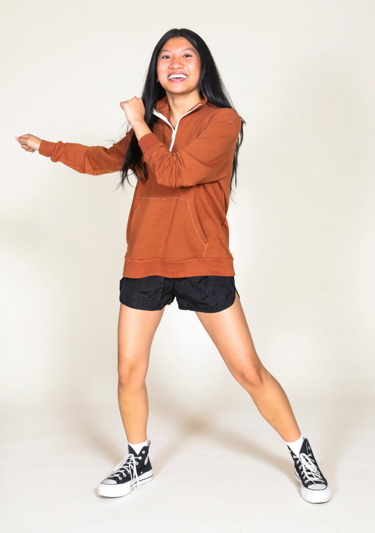 Frances Zip Collar Sweatshirt - Rust