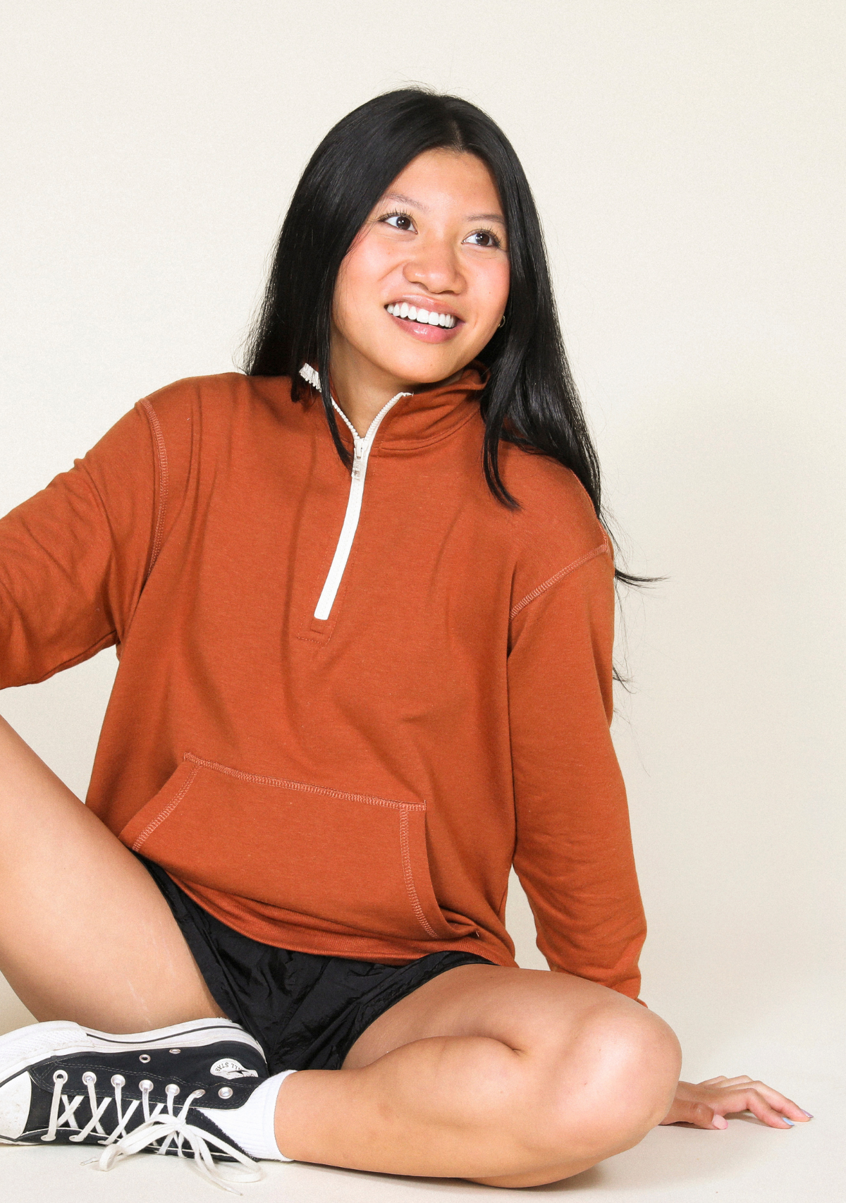 Frances Zip Collar Sweatshirt - Rust