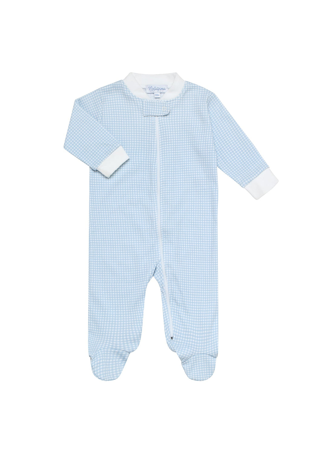Blue Gingham Zipper Footie Blue