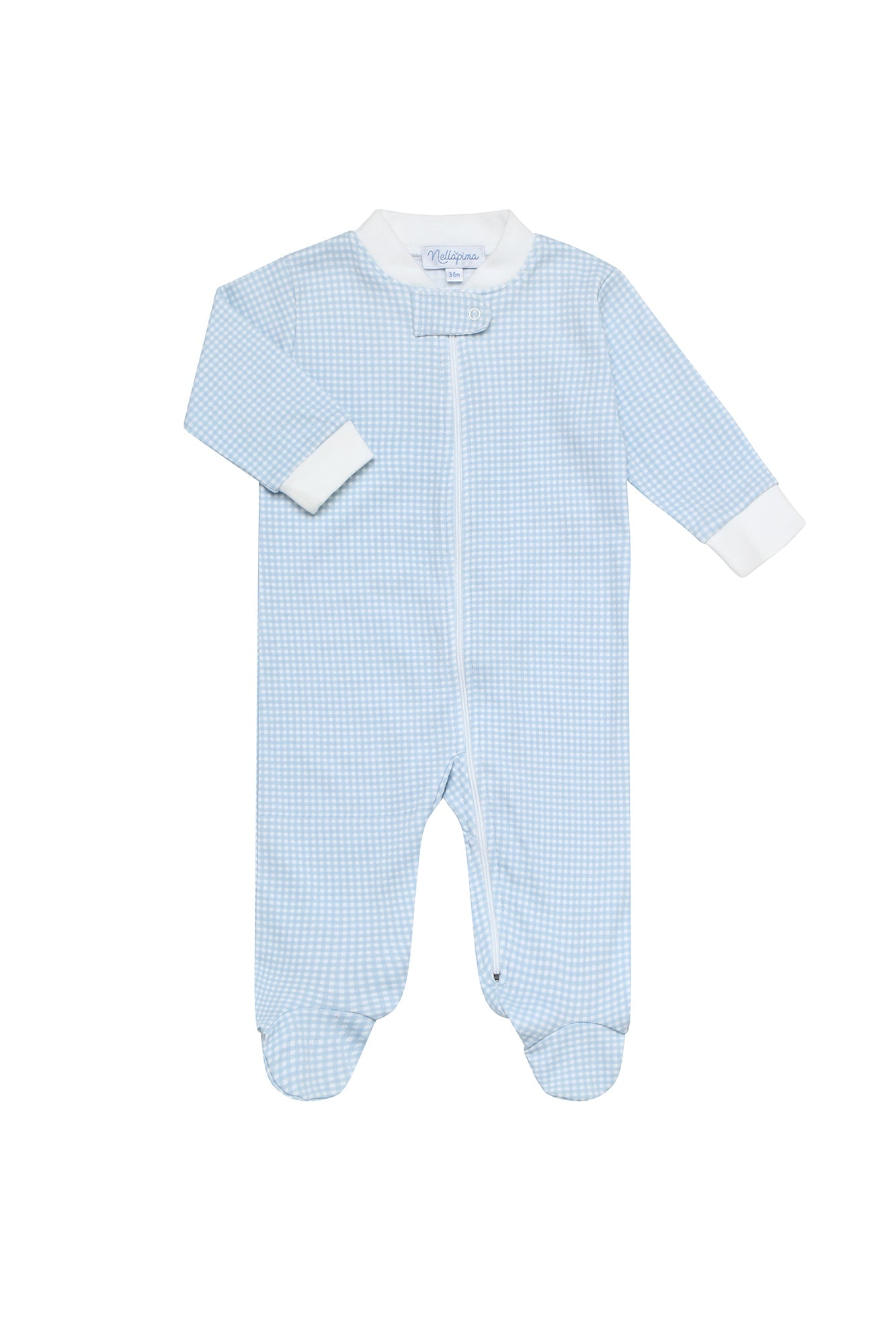 Blue Gingham Zipper Footie Blue
