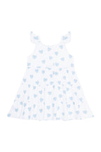 Blue Heart Print Ruffle Dress