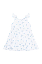 Blue Heart Print Ruffle Dress Blue