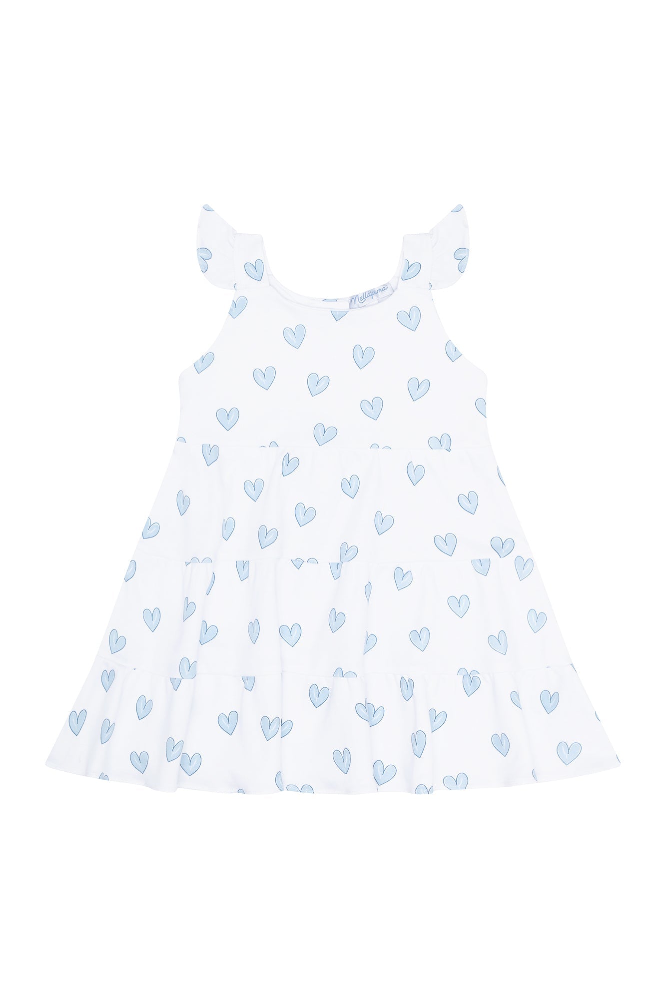 Blue Heart Print Ruffle Dress Blue