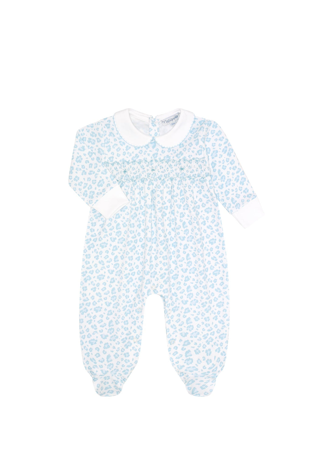 Blue Cheetah Print Smocked Footie Blue