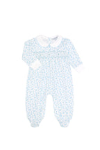 Blue Cheetah Print Smocked Footie Blue