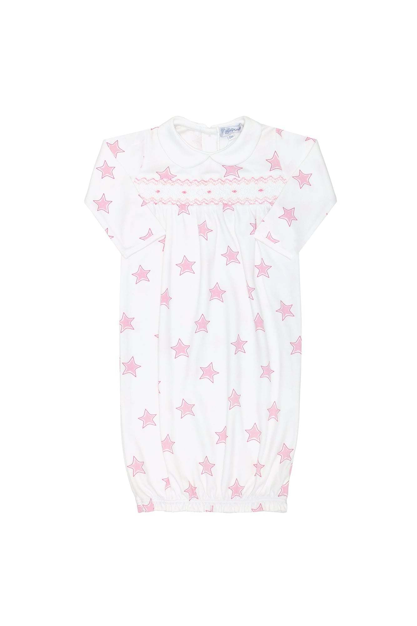 Pink Stars Print Smocked Gown Pink