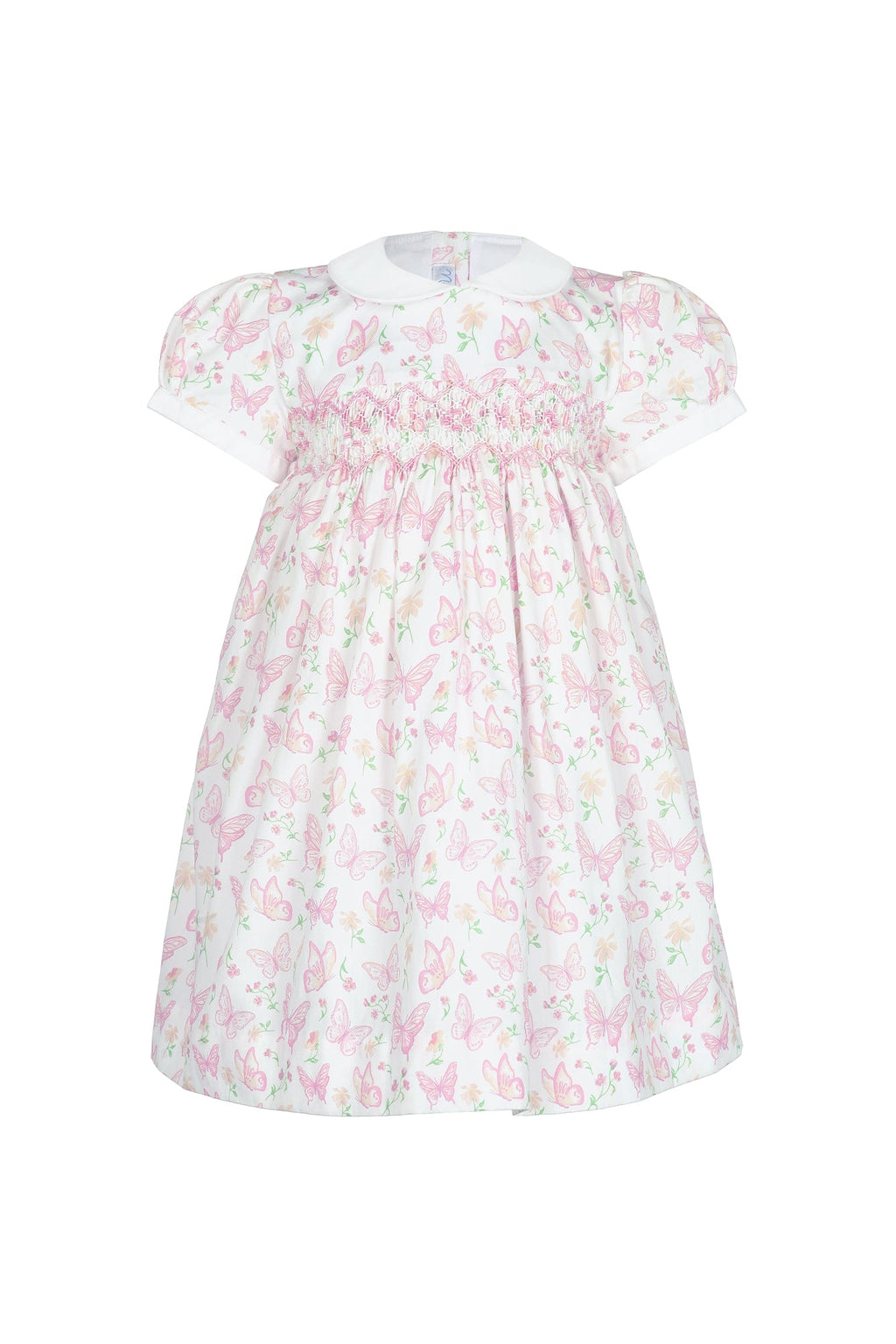 Butterflies Print Smocked Dress Pink