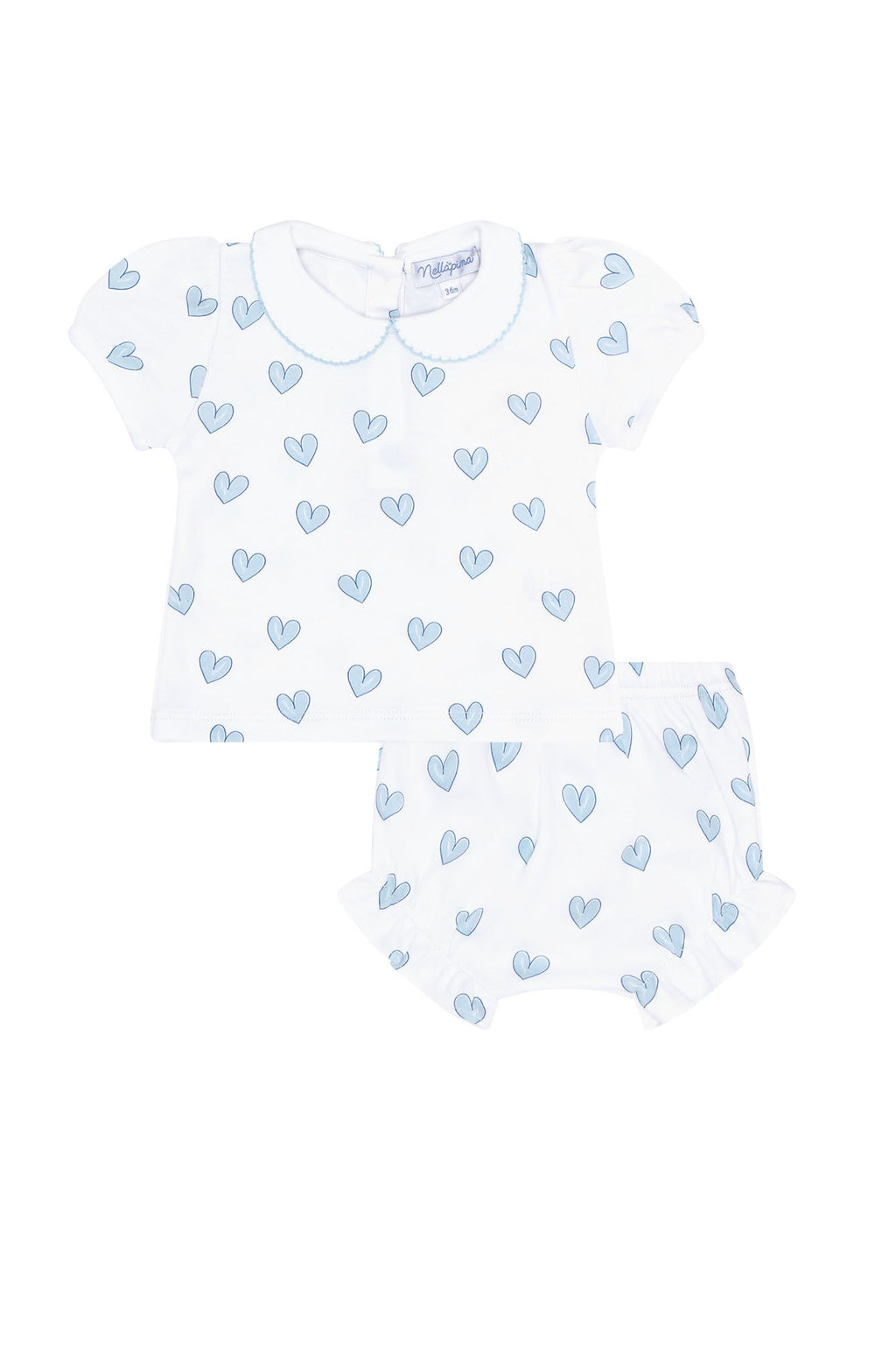 Blue Heart Print Diaper Cover Set Blue