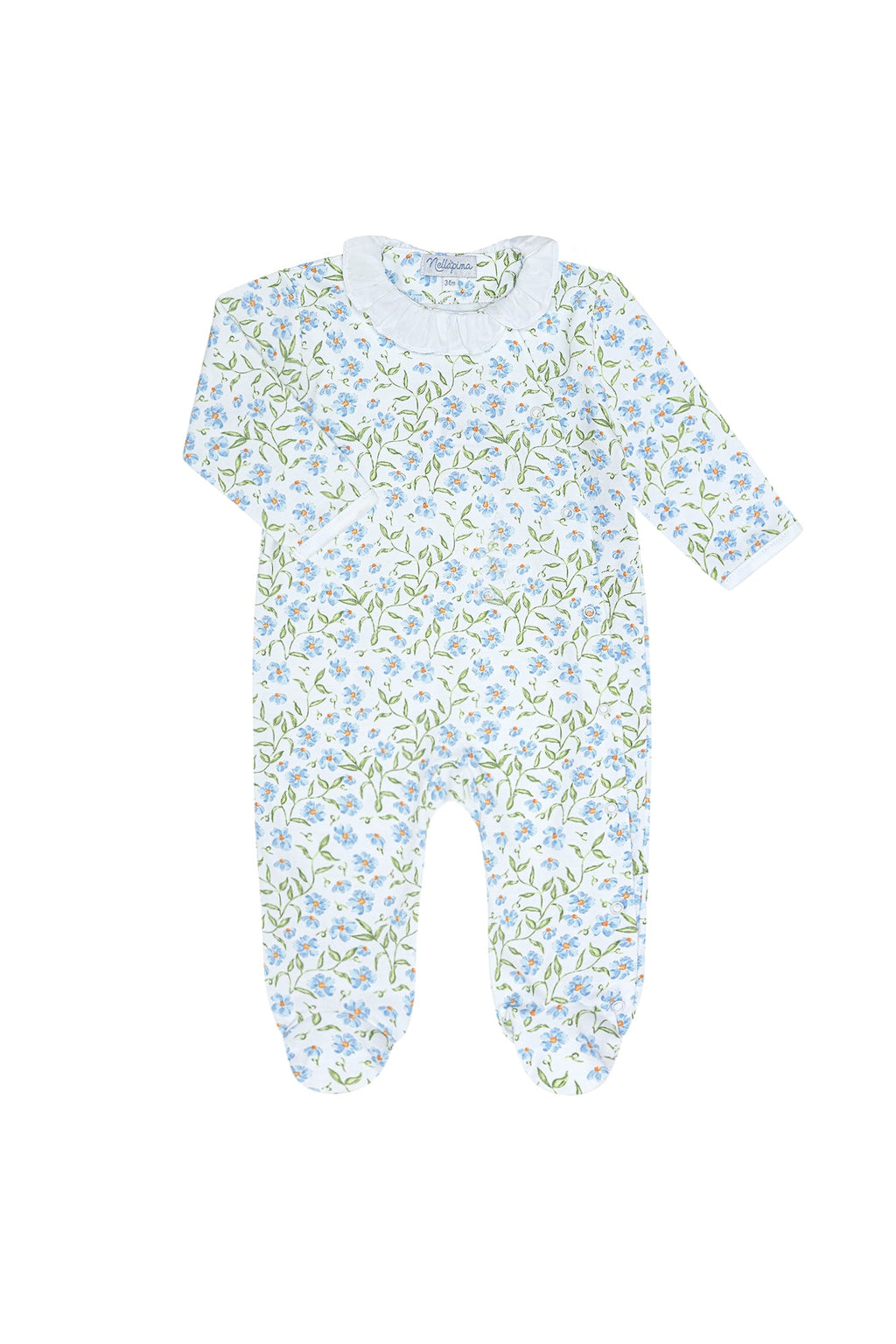 Blue Vines Print Crossover Footie Multicolor