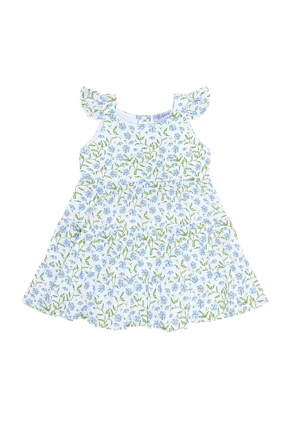 Blue Vines Print Ruffle Dress Multicolor