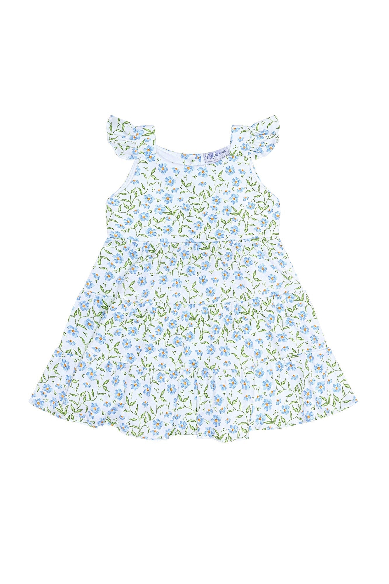 Blue Vines Print Ruffle Dress Multicolor