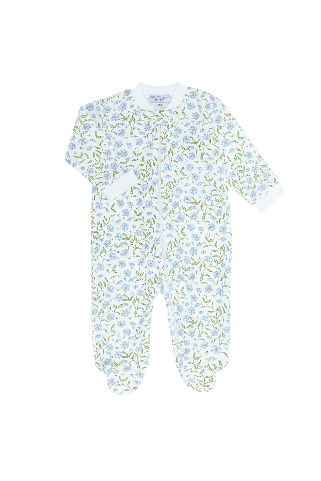 Blue Vines Print Zipper Footie Multicolor