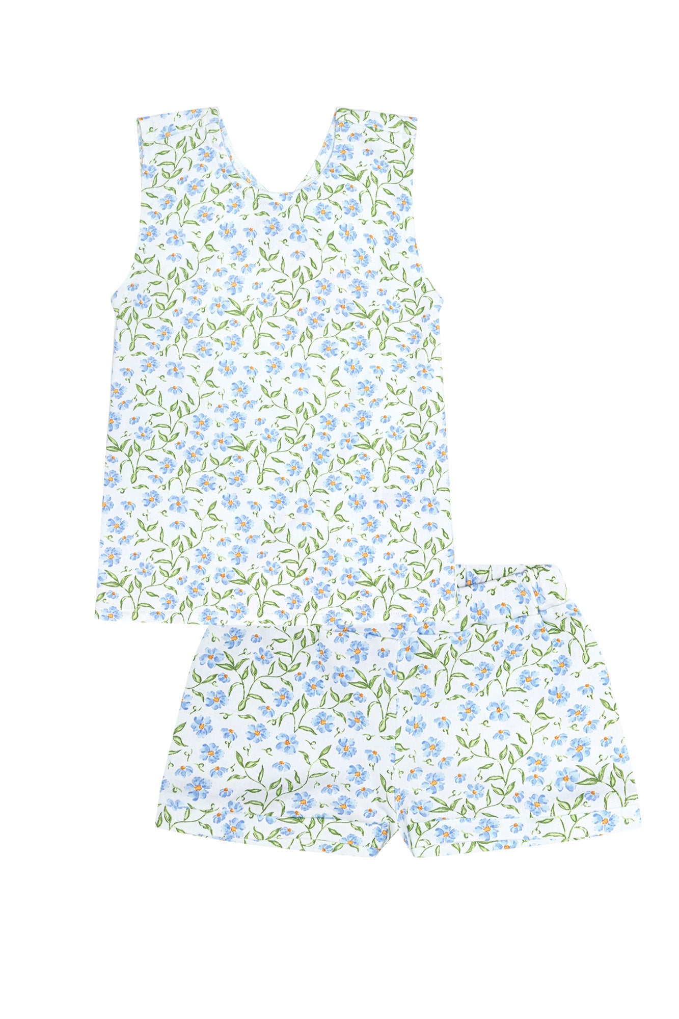Blue Vines Print Summer Short Set Multicolor
