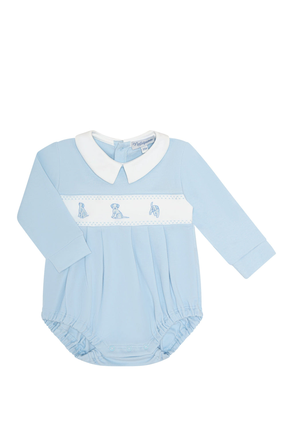 Blue Puppy Love Embroidery Bubble LS Blue