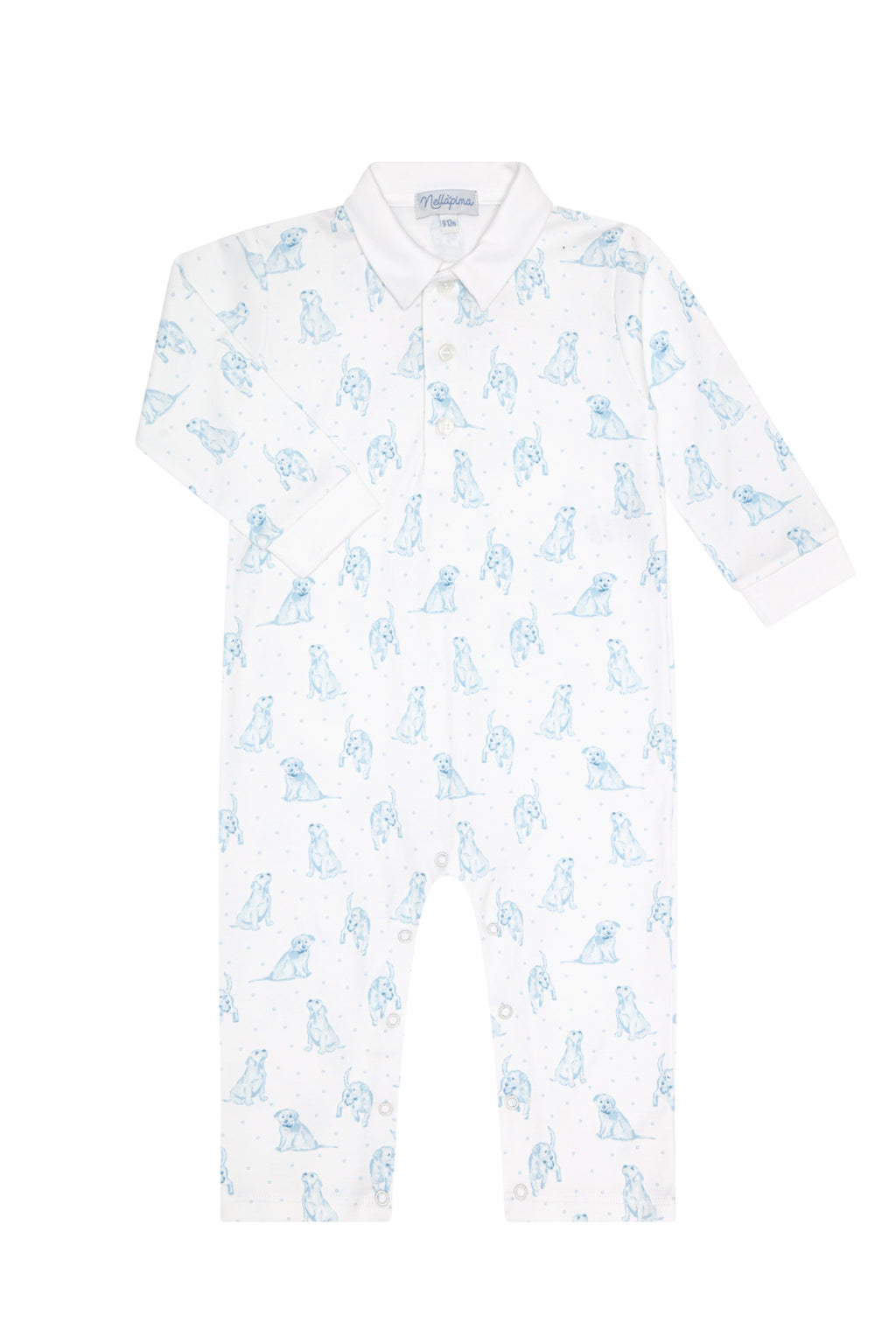 Blue Puppy Love Print Romper long sleeve Blue