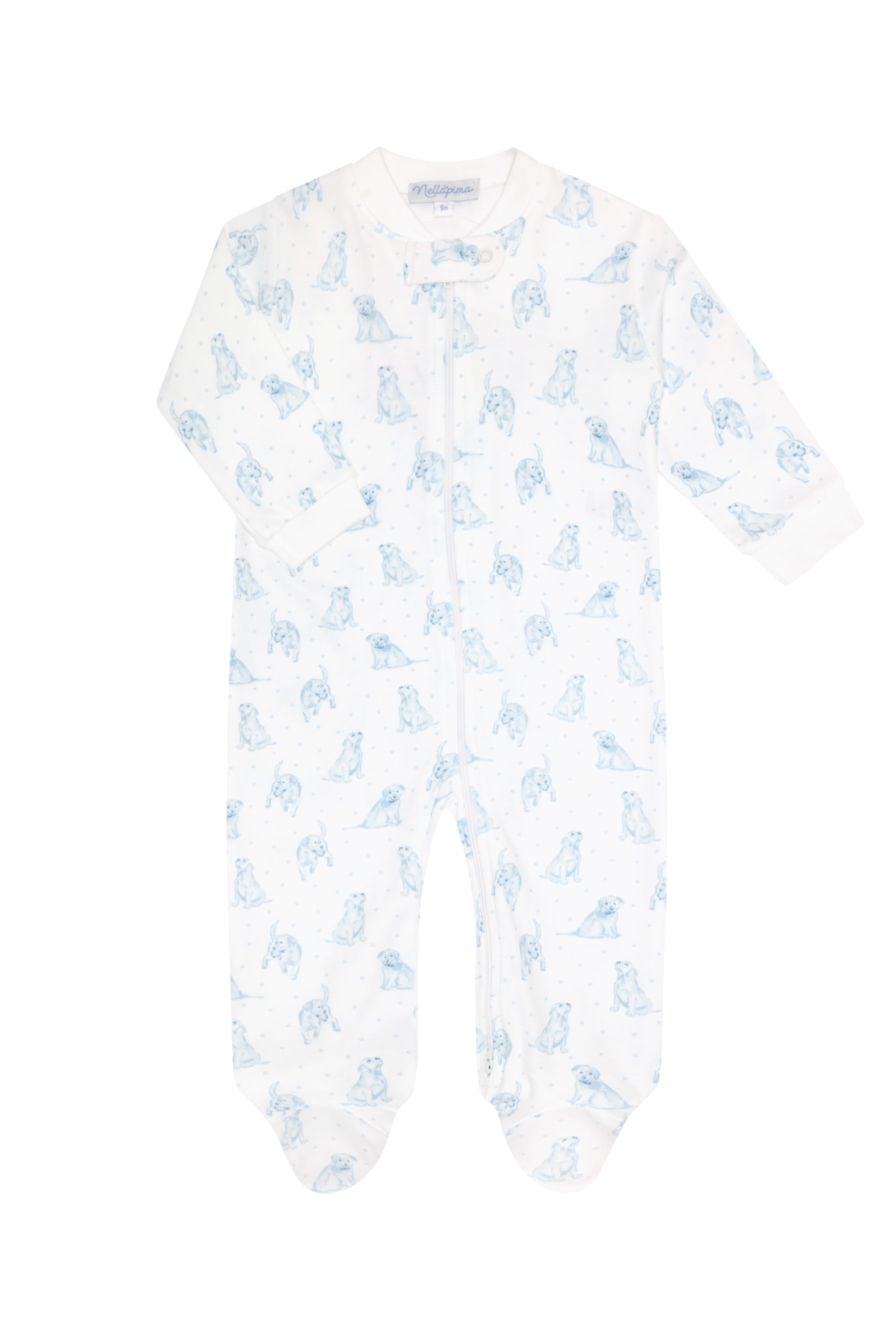 Blue Puppy Love Print Zipper Footie Blue
