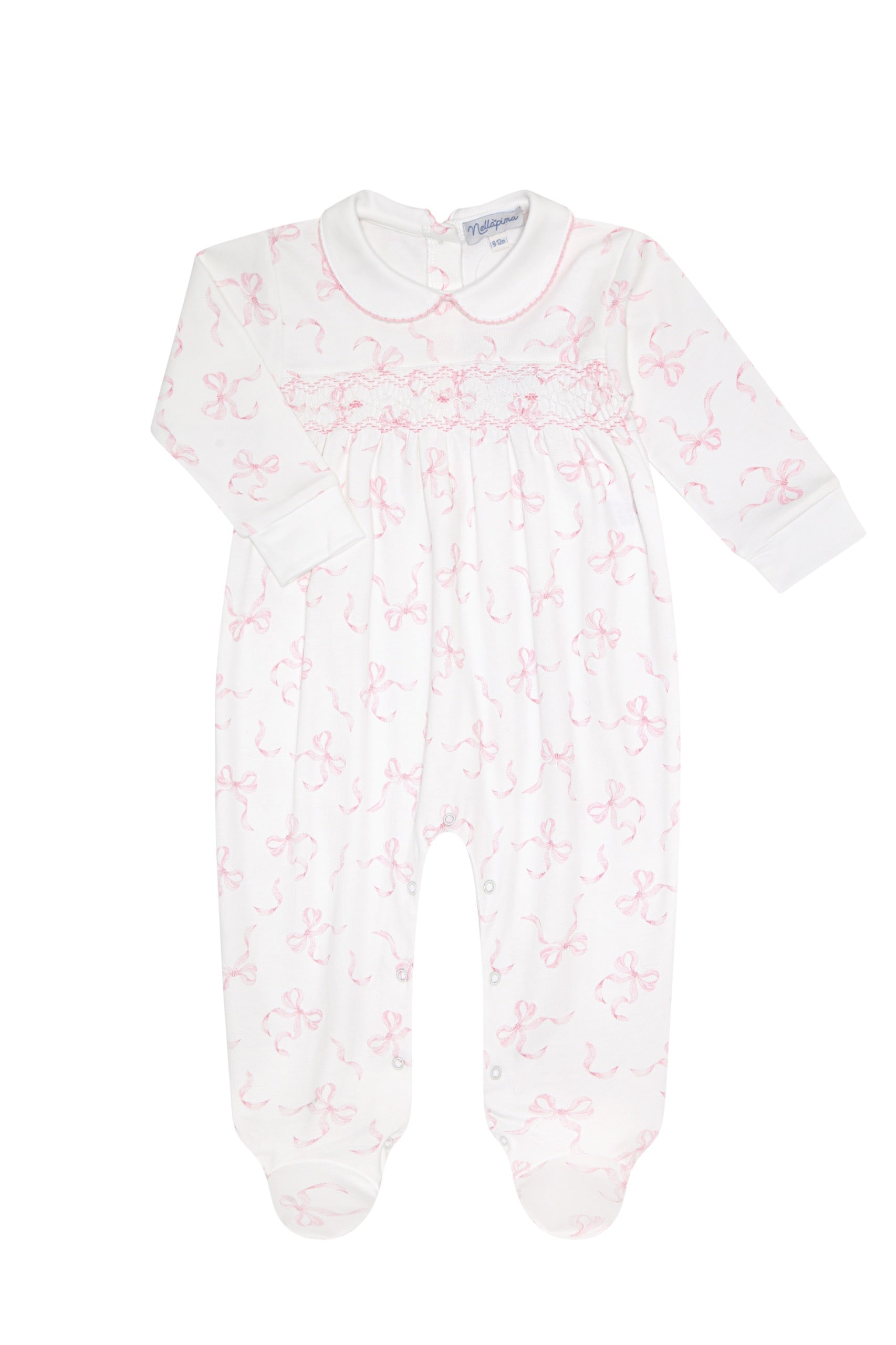 Charming Bows Print Smocked Footie Pink