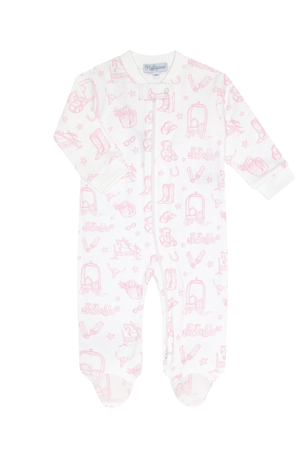 Pink Lone Star Toile Zipper Footie