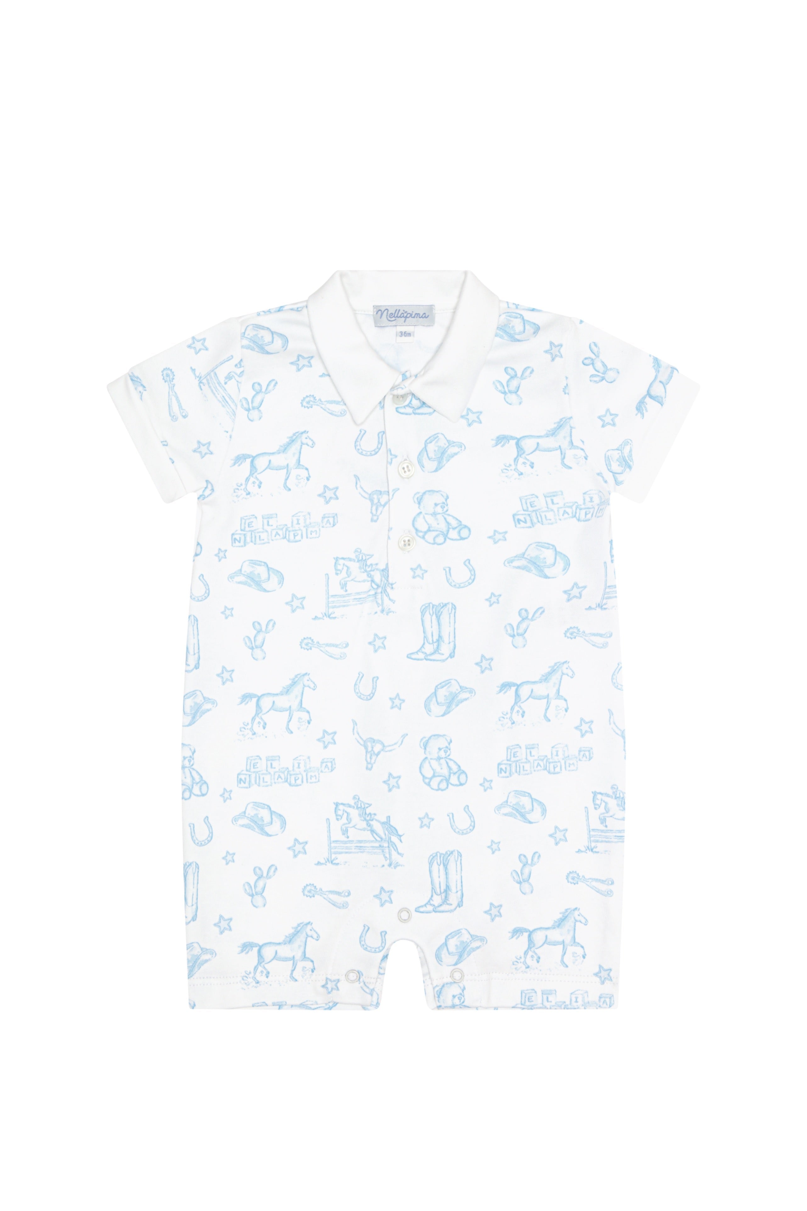Blue Lone Star Toile Romper Blue