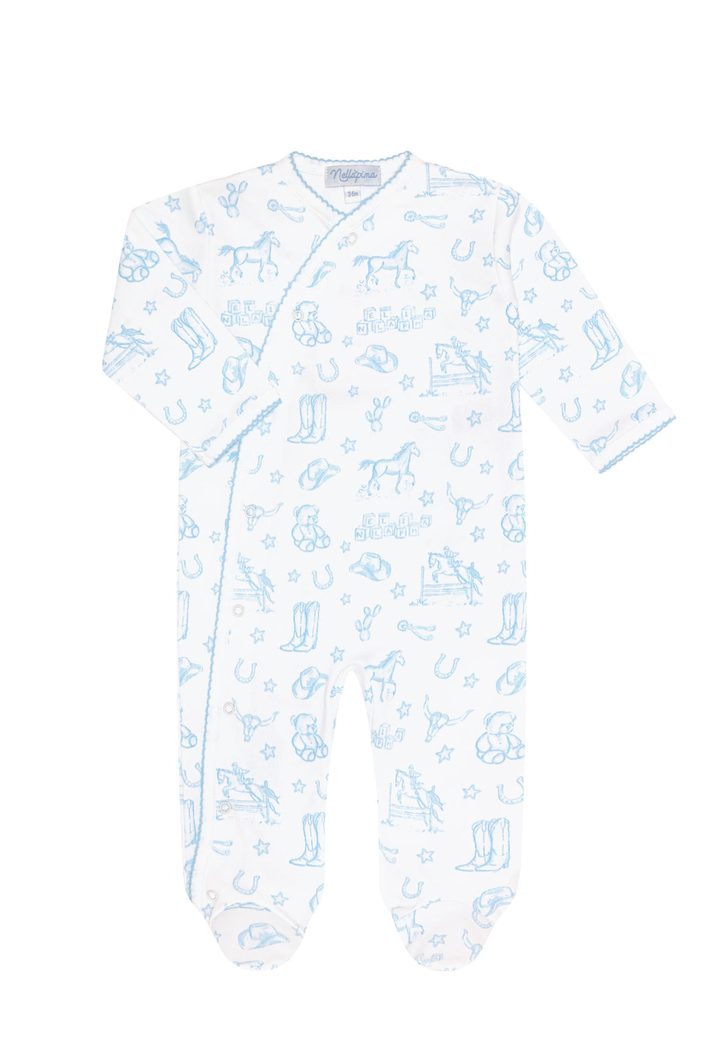 Blue Lone Star Toile Print Crossover Footie Blue