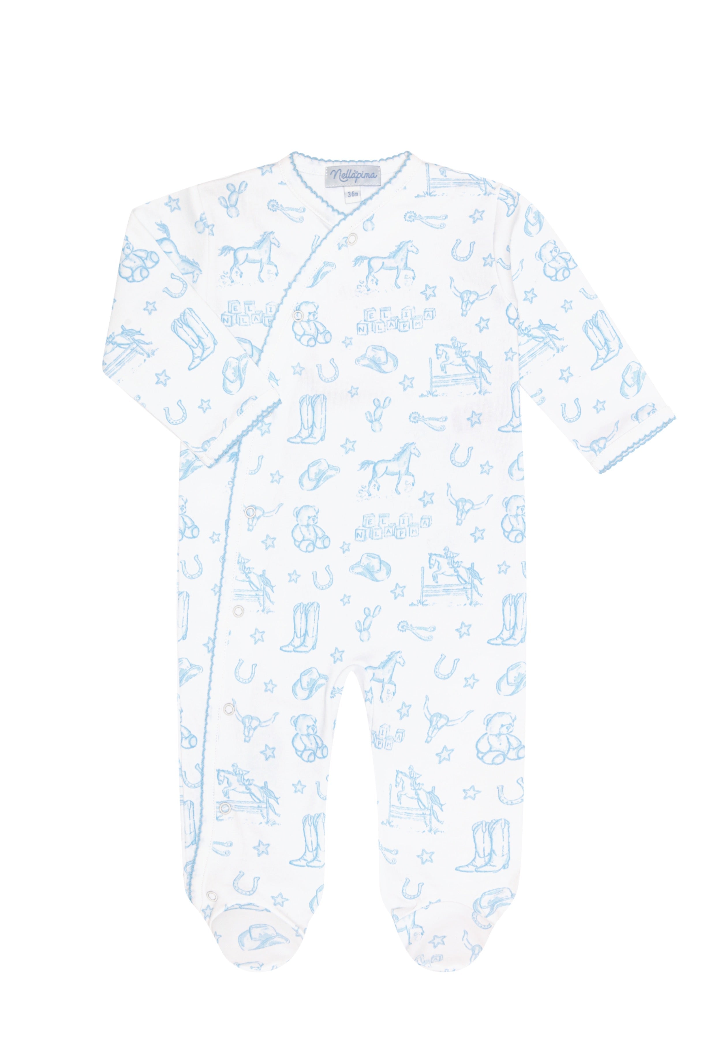Blue Lone Star Toile Print Crossover Footie Blue