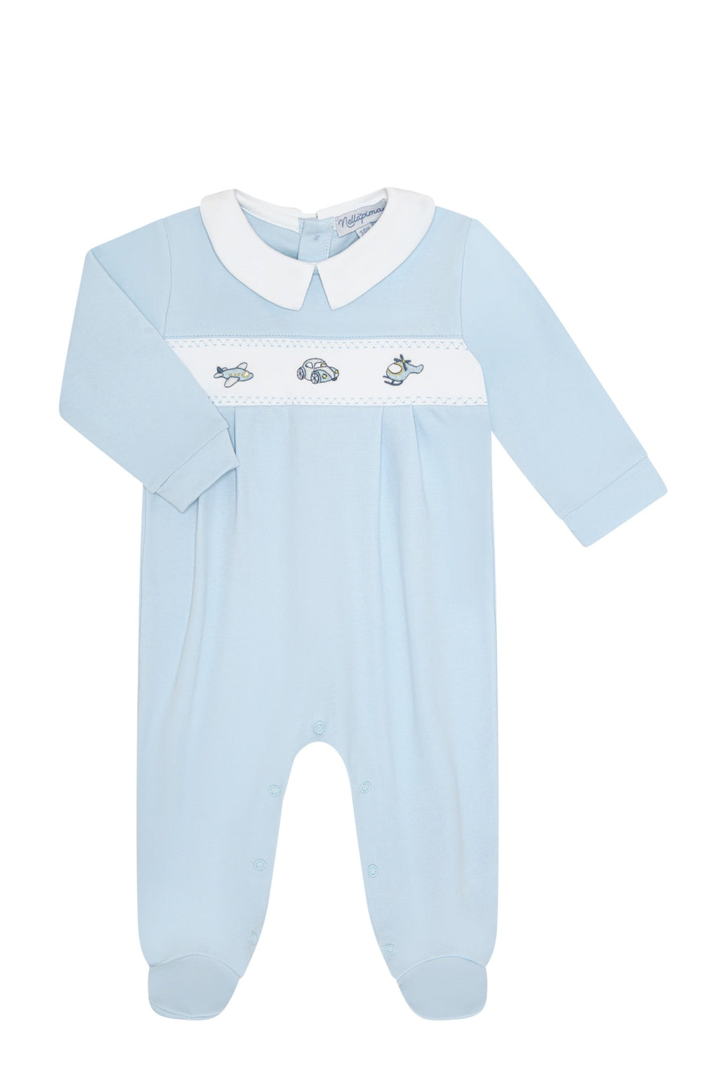 Mini Voyages Embroidery Footie Blue