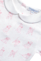 Pink Puppy Love Print Romper long sleeve