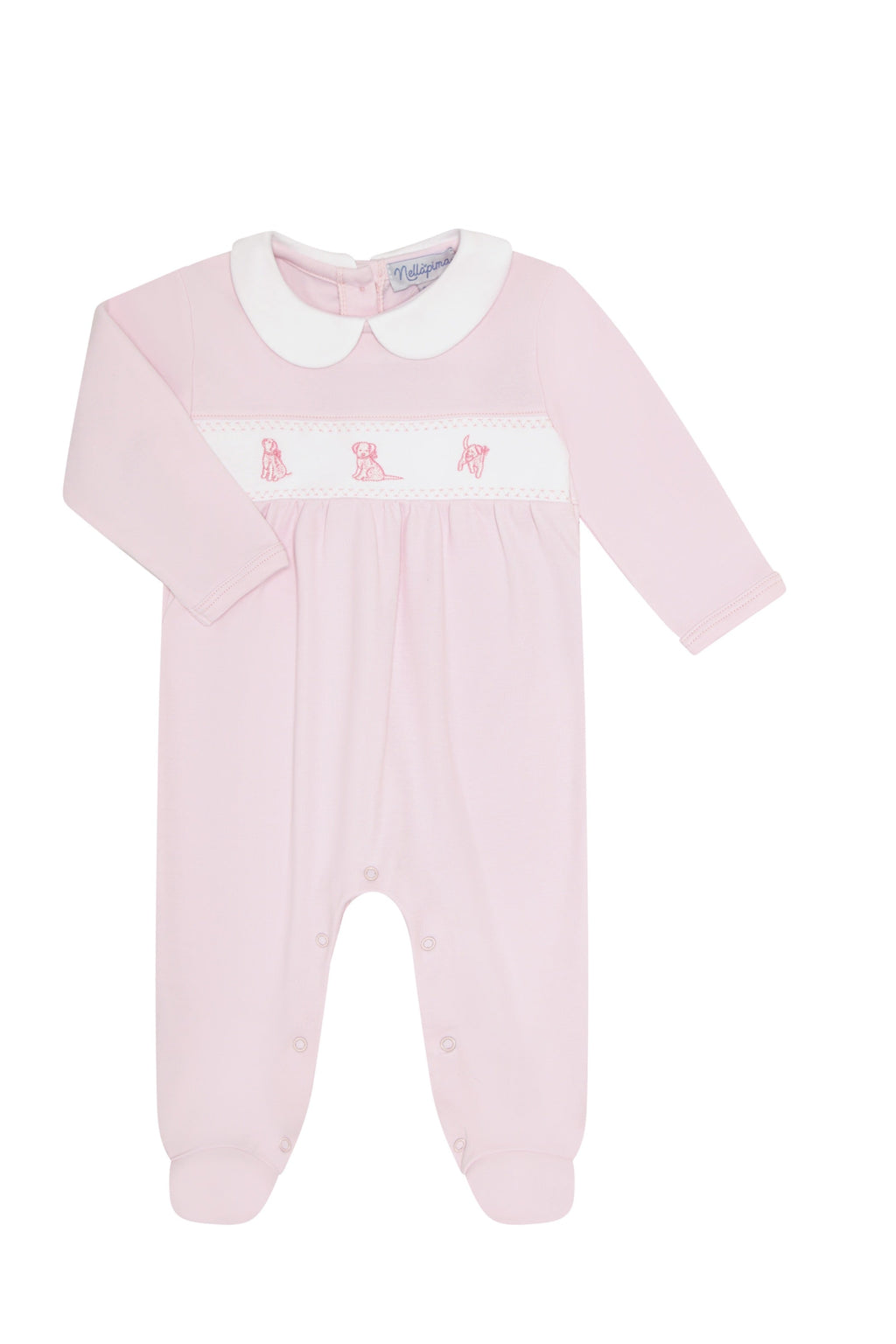 Pink Puppy Love Embroidery Footie Pink