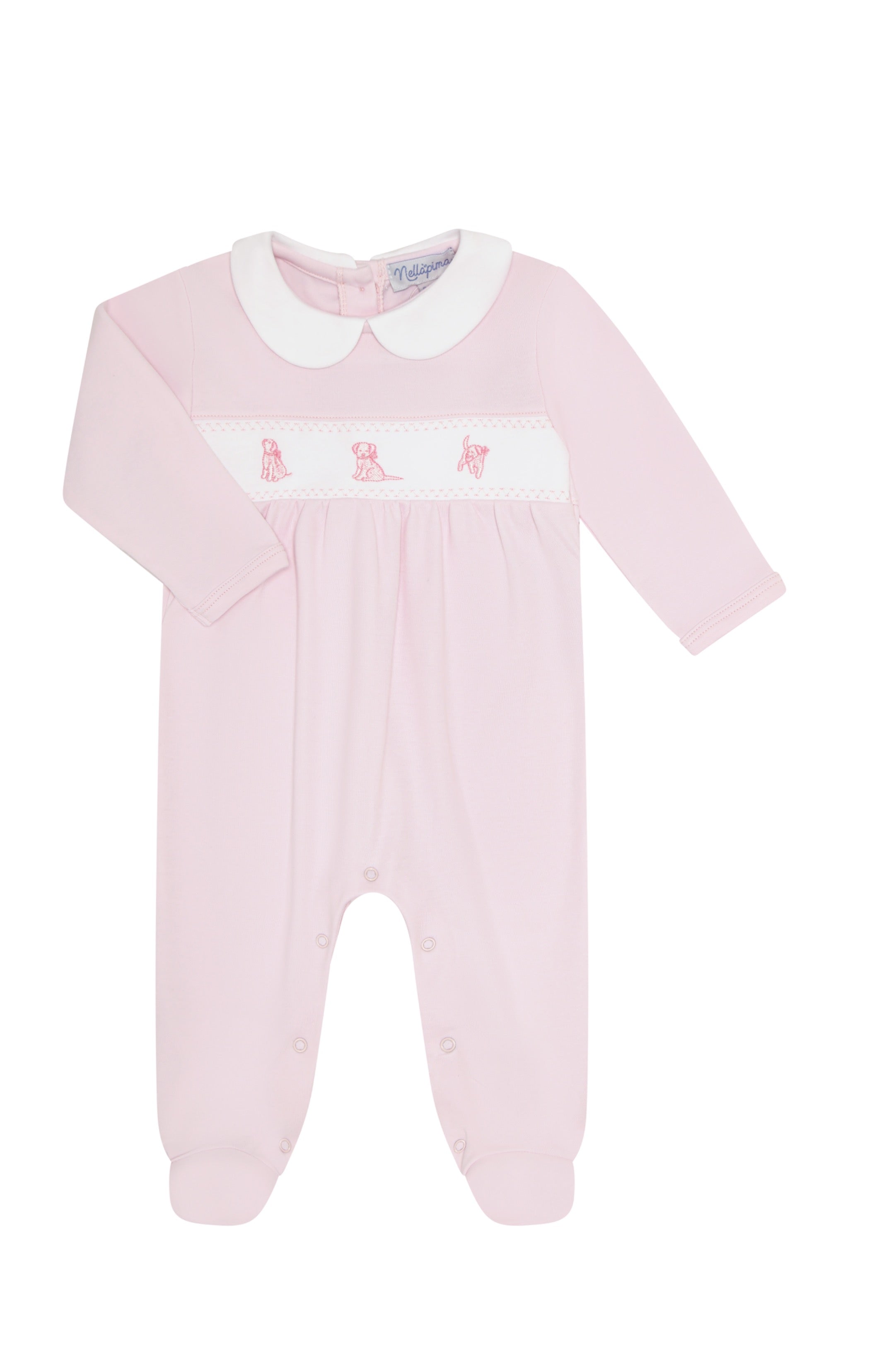 Pink Puppy Love Embroidery Footie Pink