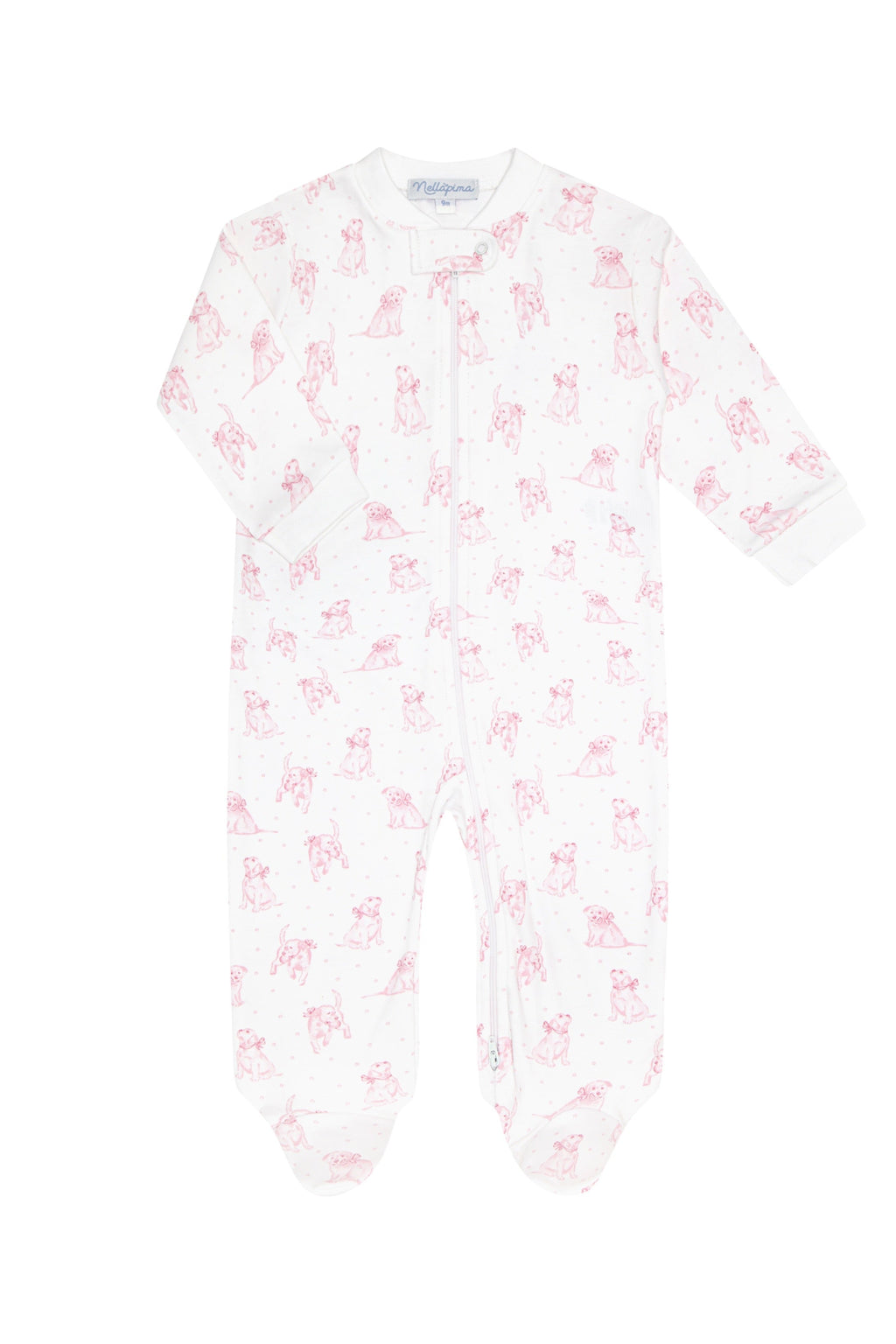 Pink Puppy Love Print Zipper Footie