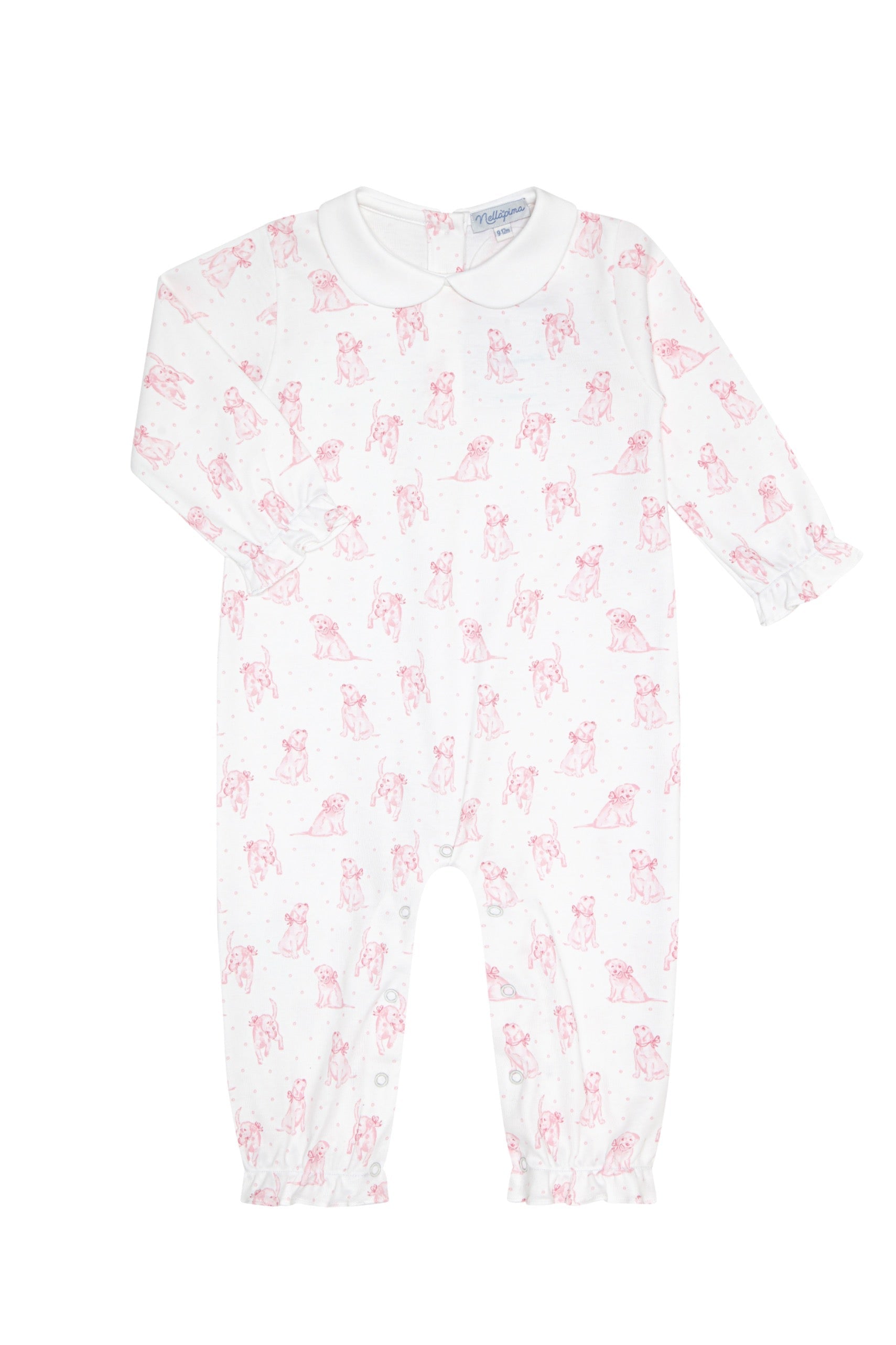 Pink Puppy Love Print Romper long sleeve