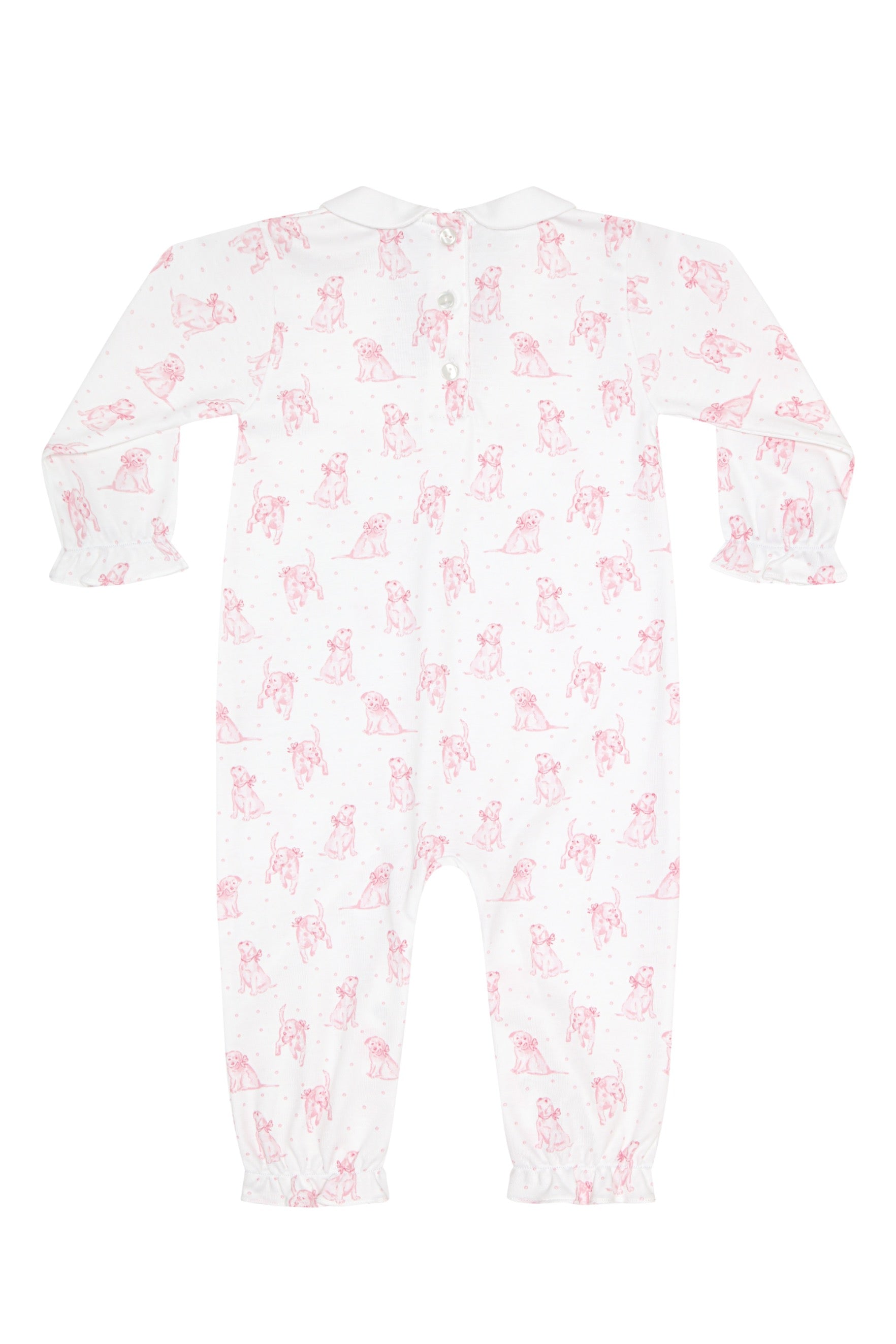 Pink Puppy Love Print Romper long sleeve